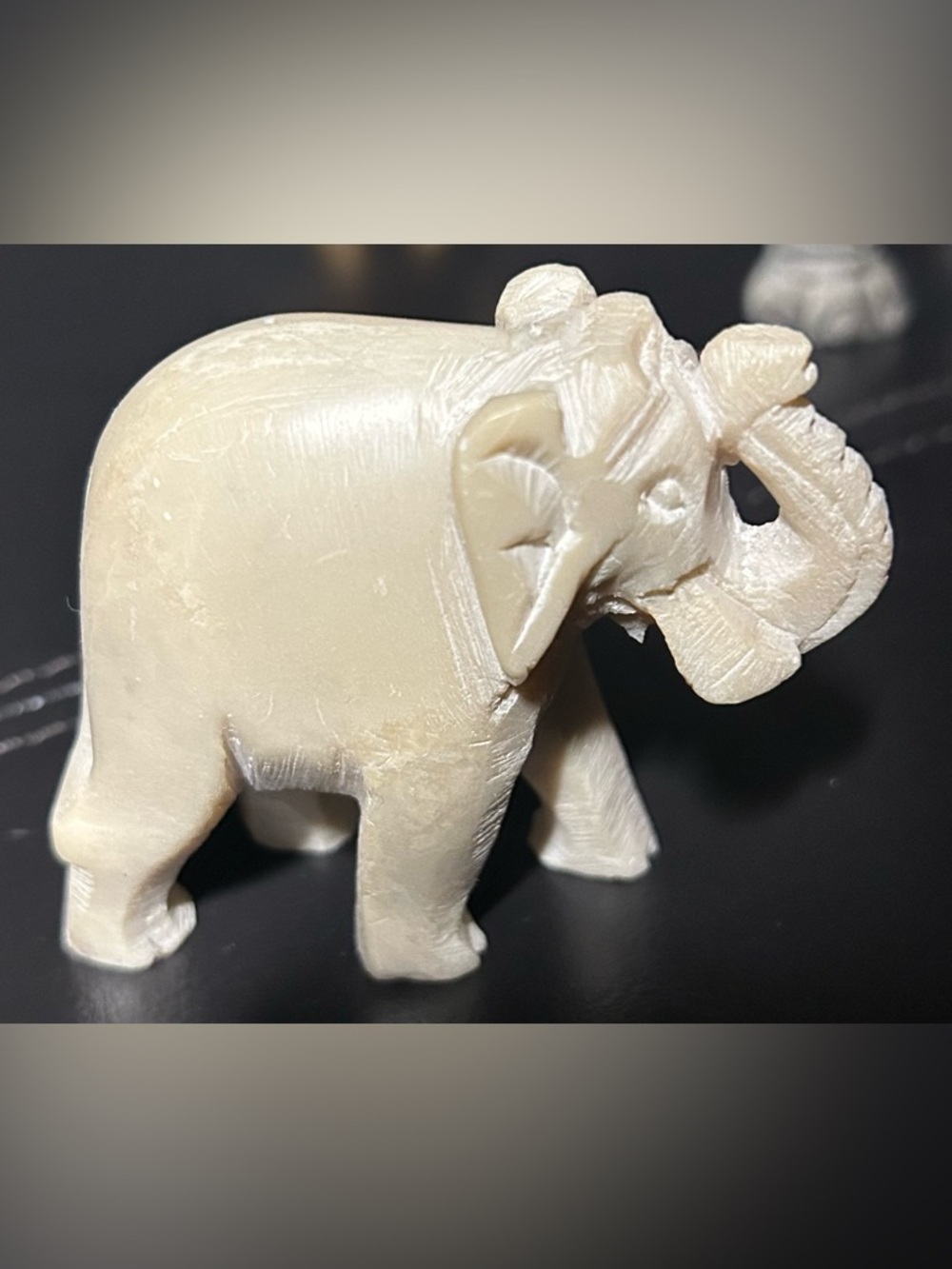 Vintage Hand-Carved Cream Elephant Figurine - Decorative Home Art